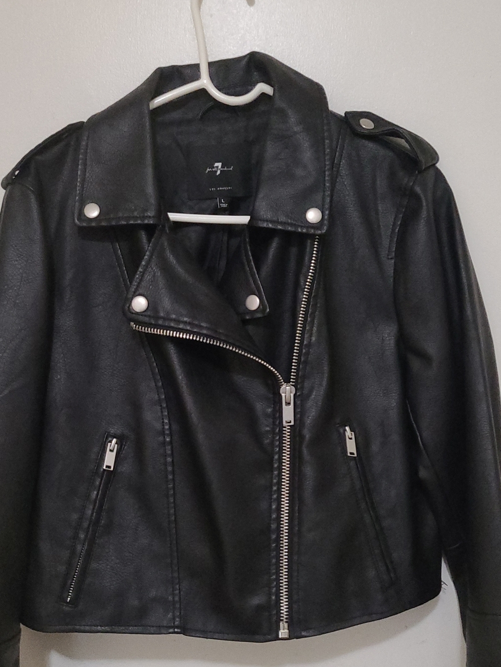 7 For All Mankind Black Faux Leather Asymmetrical Moto Jacket